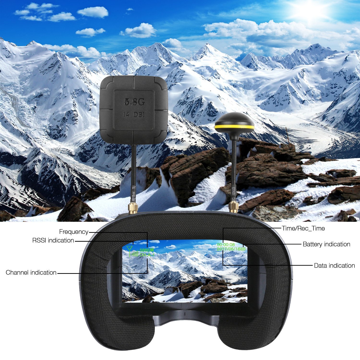 008D 5.8G 40CH 4.3 بوصة 800*48 - مراجعة Skyzone Sky04O Pro Fpv Goggles وسعره
